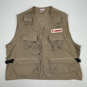 Vintage Canon Photography Utility Vest Tan Khaki Multi Pocket Made in USA OSFA